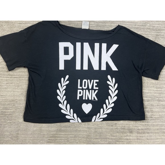 PINK Victorias Secret Cropped  Top Womens Small Black Tank Ribbed Cotton Blend - Picture 3 of 11